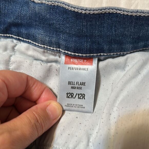 EXPRESS 12R Bell Flare High Rise Front Seam Medium Wash Blue Jeans - Picture 13 of 16